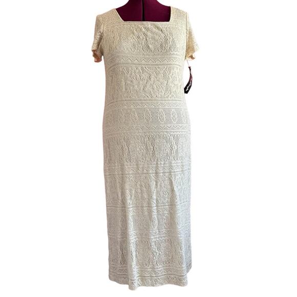 Vintage NWT Womens Dress Large Cream Gold Lace Ethereal Soft Delicate Elegant - Picture 1 of 7